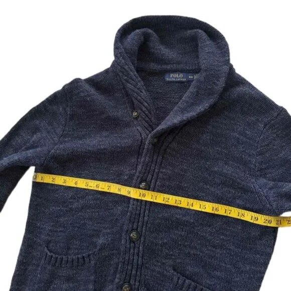 Polo Ralph Lauren Button Cardigan M Medium Blue Shawl Collar Cotton Knit Marled - Picture 5 of 10